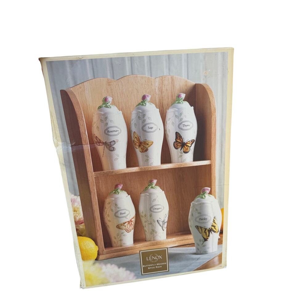 Lenox Butterfly Meadow Spice Rack Set with Jars & Shelf With Box 2000s - Picture 5 of 11